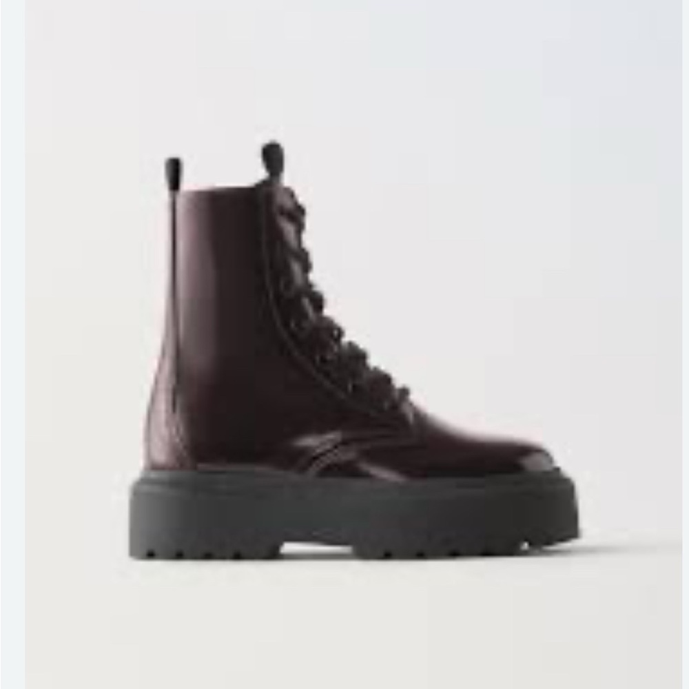 Zara Oxblood/Black Cherry Lace-Up Combat Boots